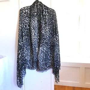 WOMAN WITHIN Leopard Print Wrap Shawl Oversized Scarf NWT Black Gray